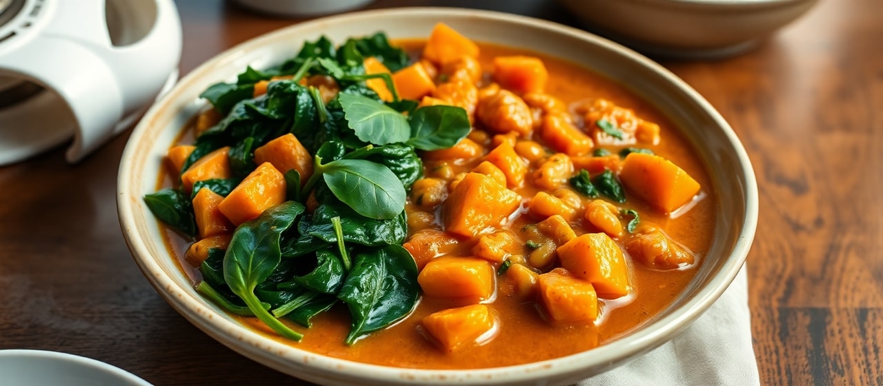 African Peanut Stew with Sweet Potatoes and Spinach