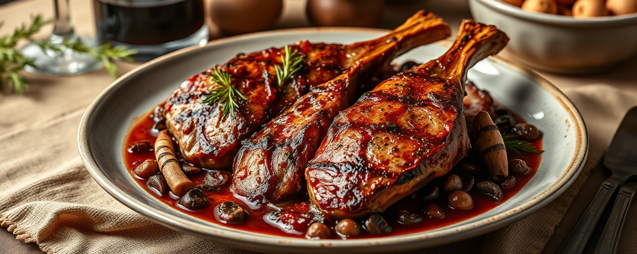 Anatra Arrosto con Salsa ai Funghi Porcini e Vino Rosso