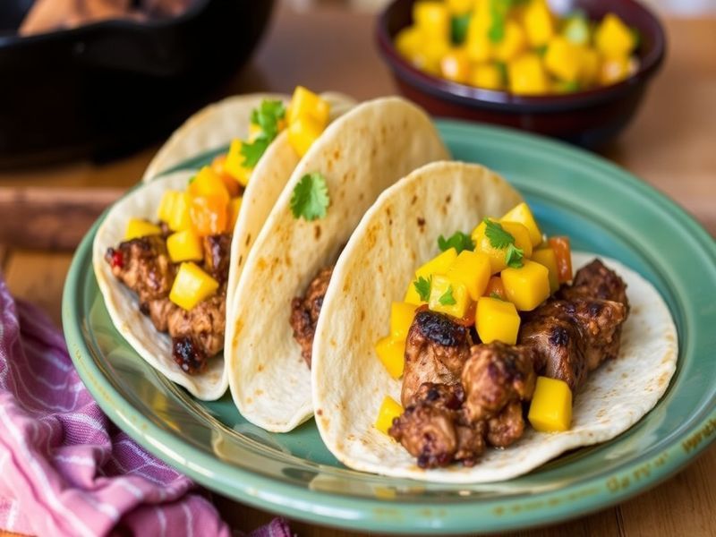 Ancho Chili and Coffee Rubbed Pork Tacos with Mango-Habanero Salsa