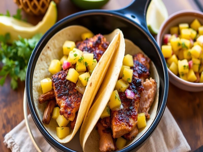 Ancho Chili and Coffee Rubbed Pork Tacos with Pineapple Salsa