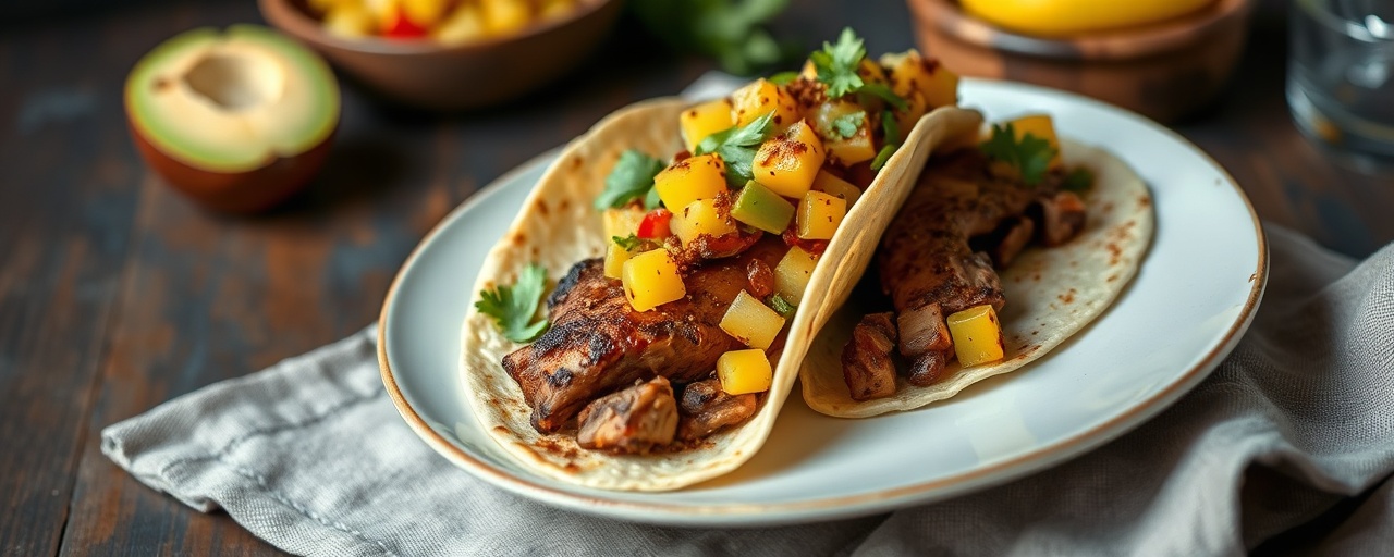 Ancho Chili and Coffee Rubbed Pork Tacos with Pineapple Salsa