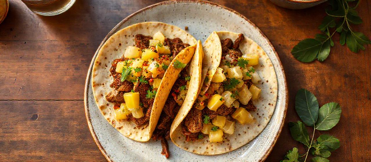 Ancho Chili and Coffee Rubbed Pork Tacos with Pineapple Salsa