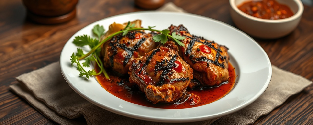 Ang M'tep Jrouk K'mao (Grilled Black Pepper Tamarind Chicken)