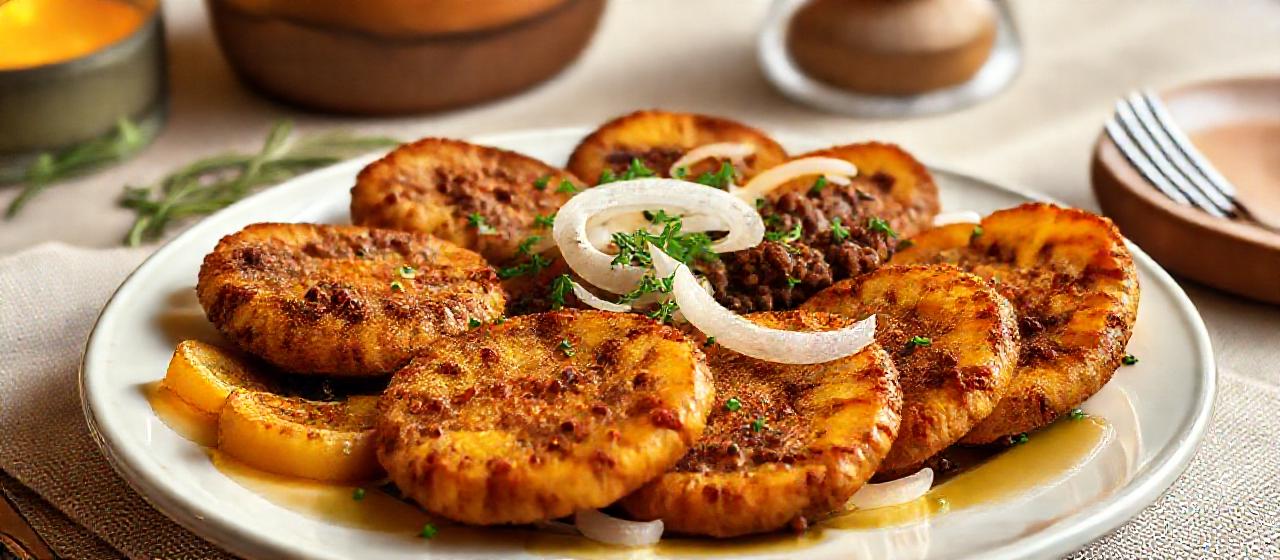 Arayes al-Mawz al-Muqali (Fried Plantain and Spiced Meat Patties)
