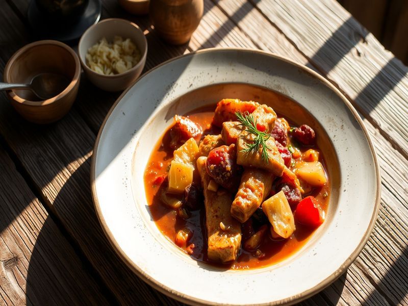 Arni me Spanaki kai Elies Stifado