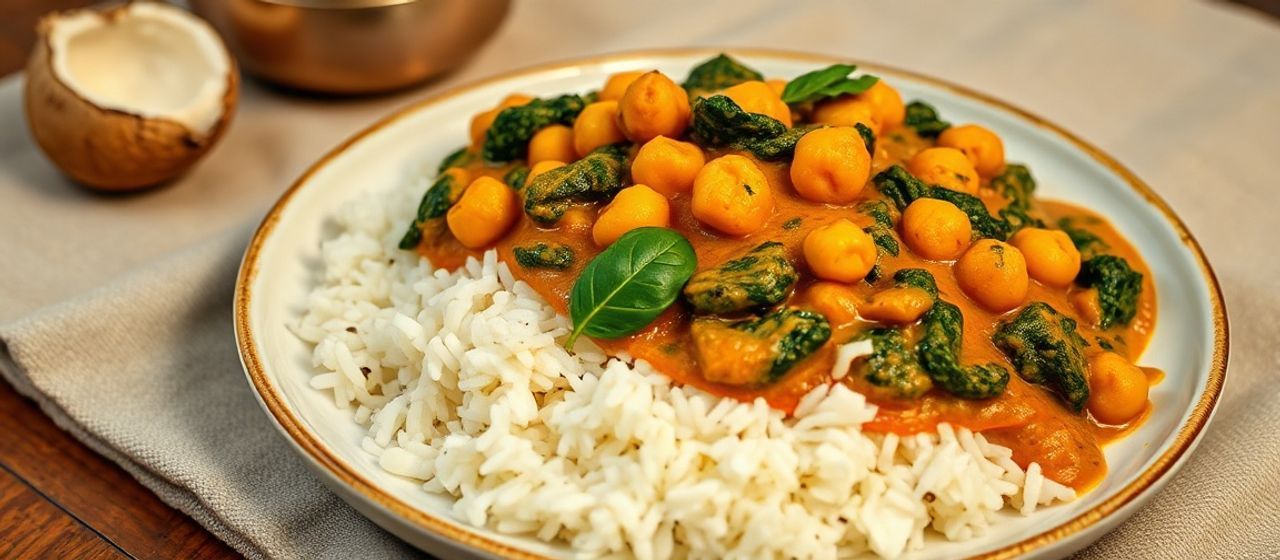 Aromatic Chickpea and Spinach Curry with Coconut Basmati Rice