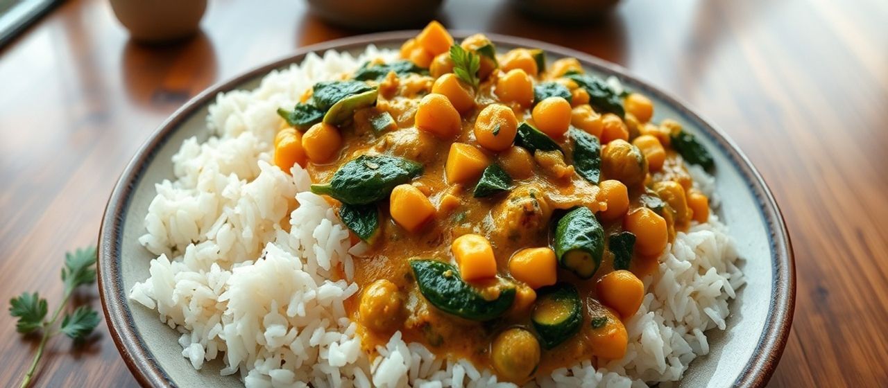 Aromatic Chickpea and Spinach Curry with Coconut Basmati Rice