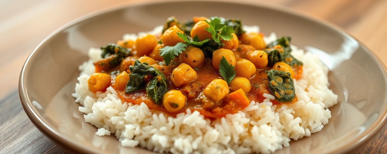 Aromatic Chickpea and Spinach Curry with Coconut Basmati Rice