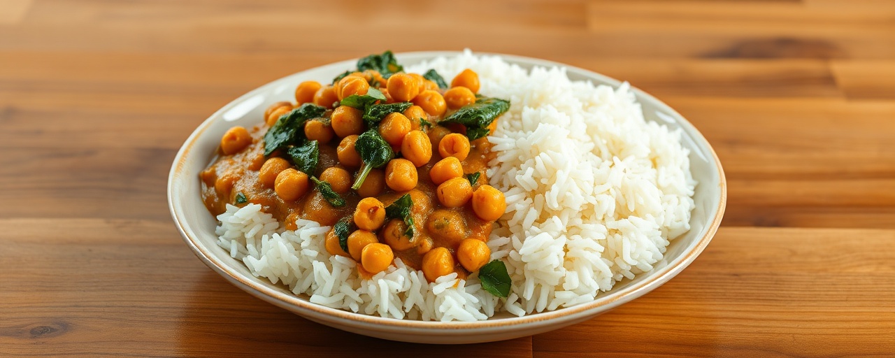 Aromatic Chickpea and Spinach Curry with Coconut Basmati Rice