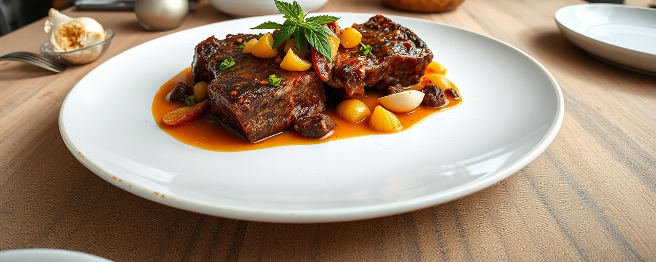 Aromatic Poached Short Ribs with Spiced Date Reduction