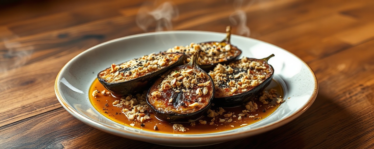 Auld Reekie Smoked Aubergine with Oat Crumb and Whisky-Neep Glaze