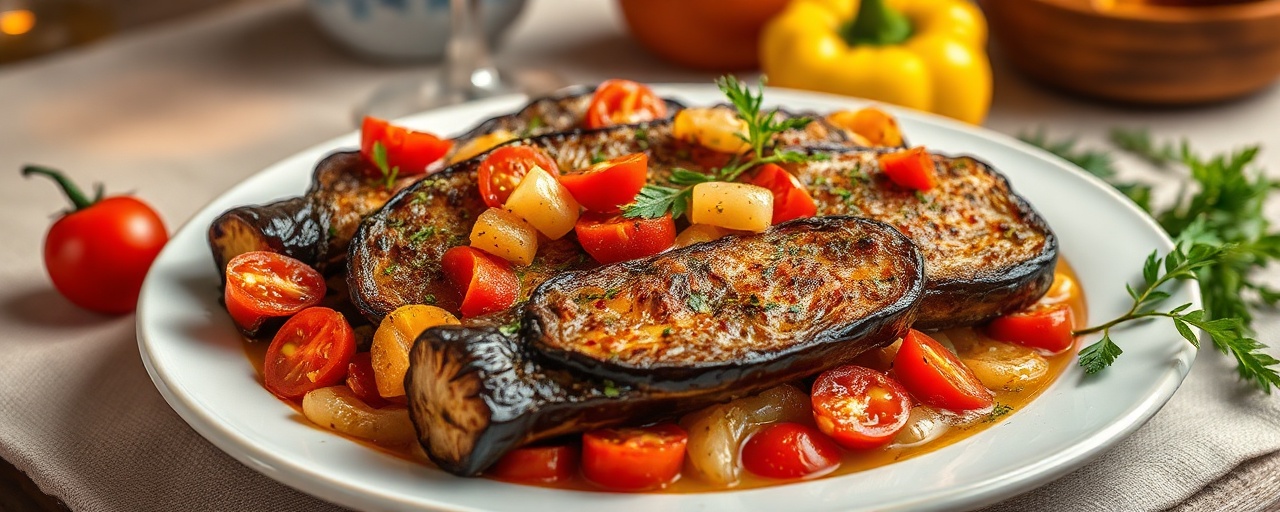 Baklazhan Blits-Fry s Pomidorami i Zelonyu (Flash-Fried Eggplant with Tomatoes and Herbs)