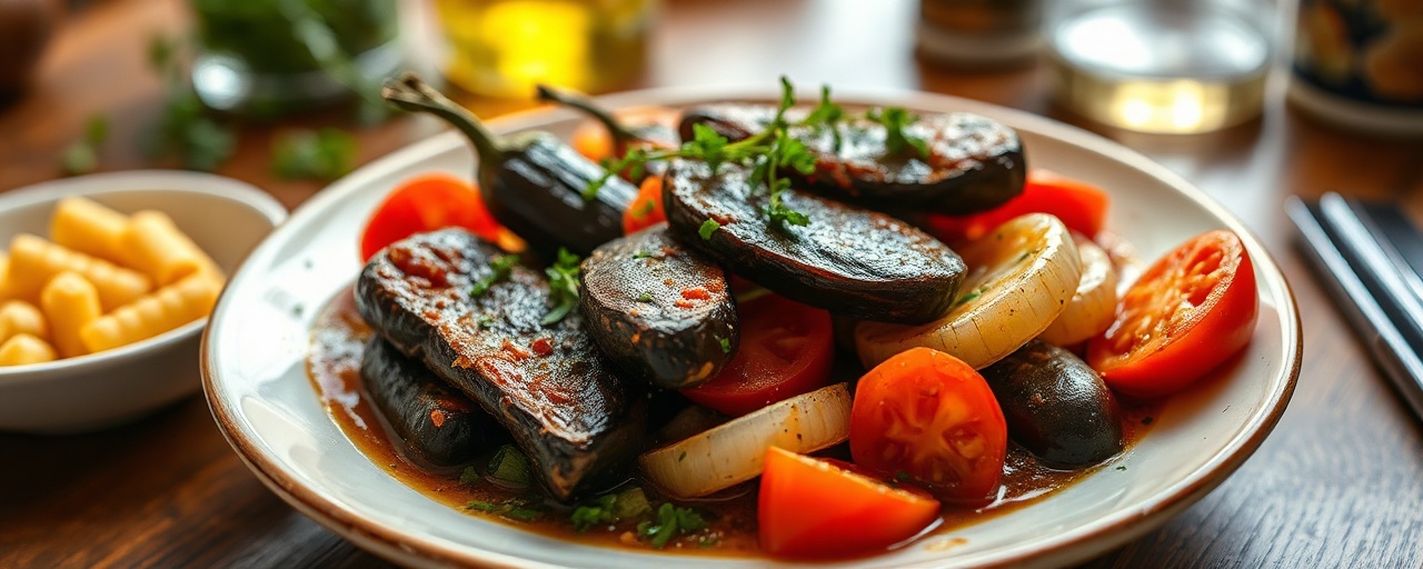 Baklazhan Blits-Fry s Pomidorami i Zelonyu (Flash-Fried Eggplant with Tomatoes and Herbs)