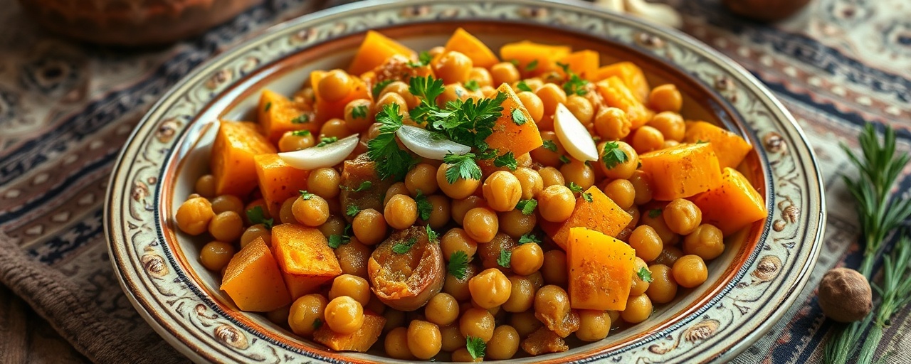 Batata Hilwa Mebakhra Ma'a Hamouz (Steamed Sweet Potato with Chickpeas)