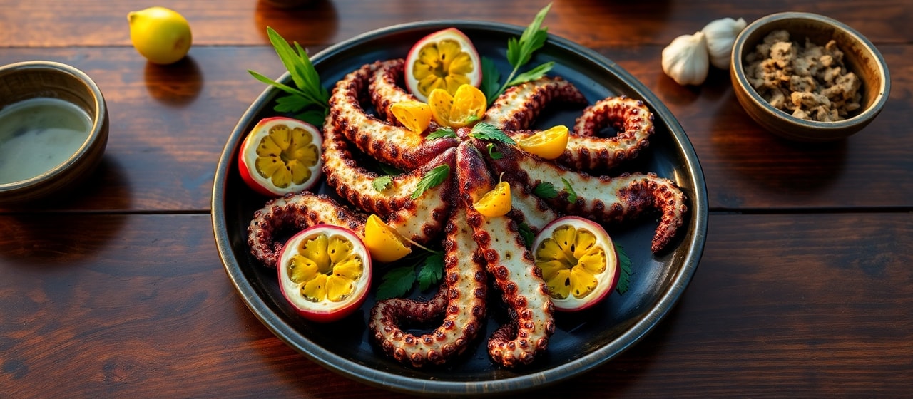 Bạch Tuộc Nướng Chanh Dây và Sả (Charcoal Grilled Octopus with Passion Fruit and Lemongrass)
