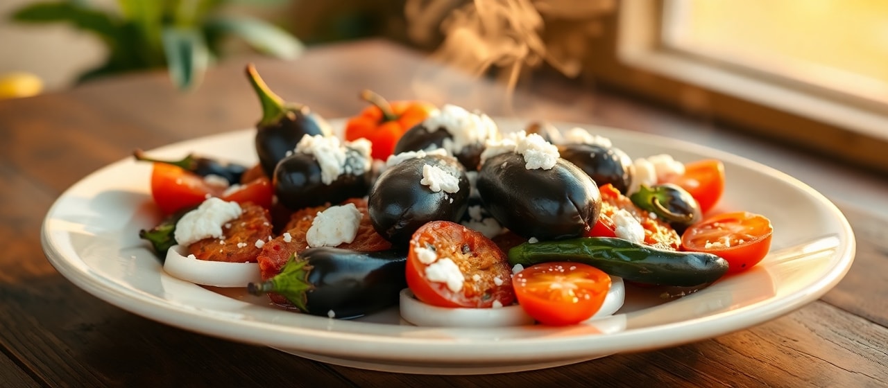 Berenjena y Pasilla Asada con Queso Fresco