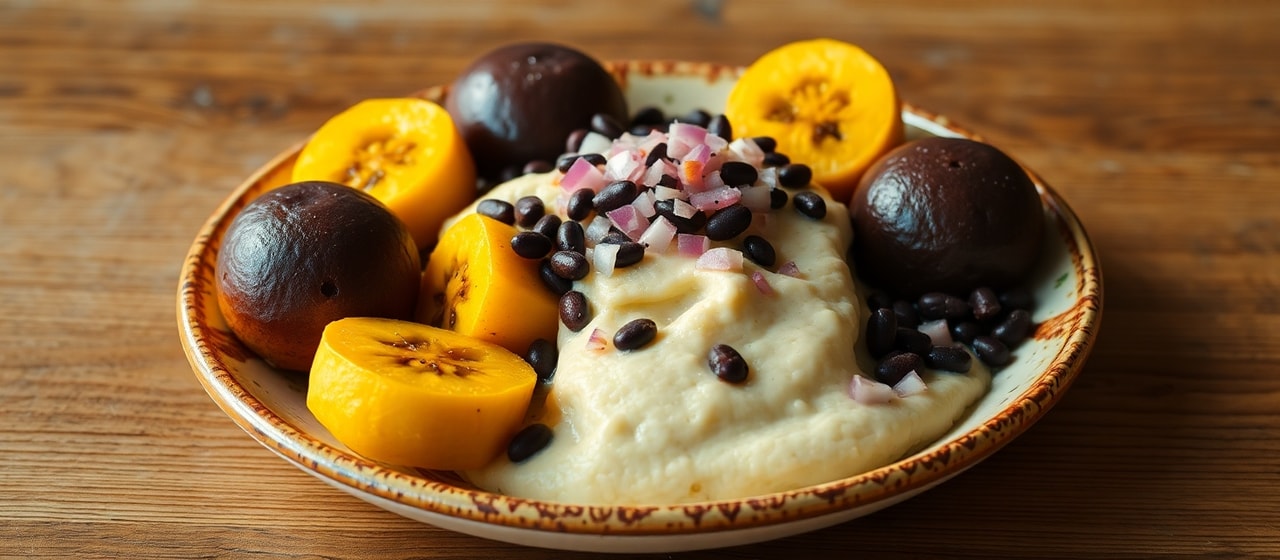 Bolinhos de Banana da Terra e Feijão com Molho de Tahine Cítrico