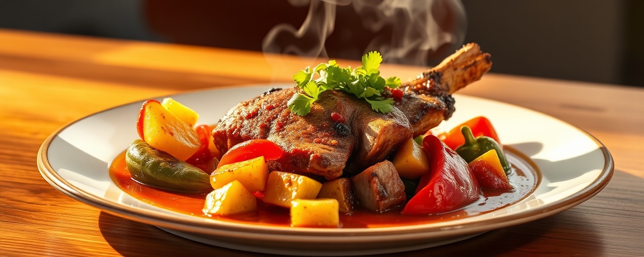 Bondiola Ahumada con Puré de Plátano Asado y Chimichurri de Ají Ahumado