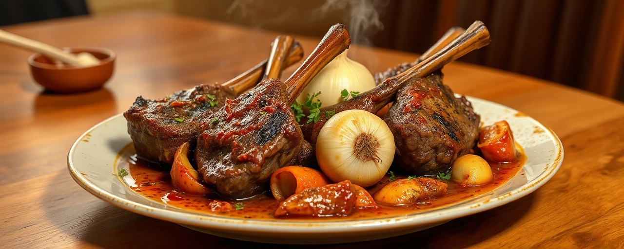 Borrego Braseado com Harissa e Grão-de-Bico