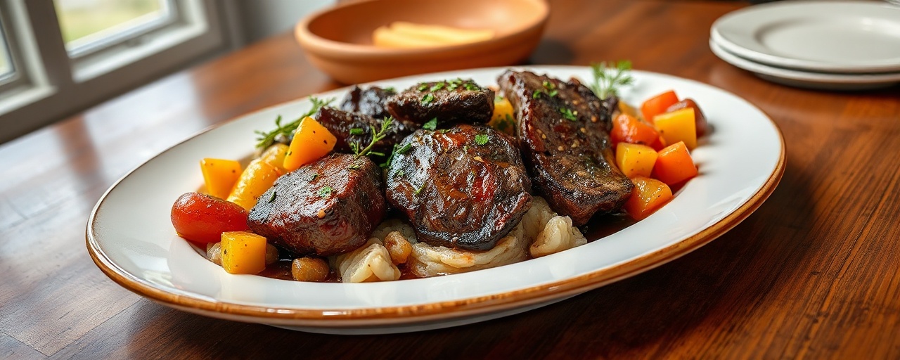 Braised Black Garlic Short Ribs with Root Vegetables