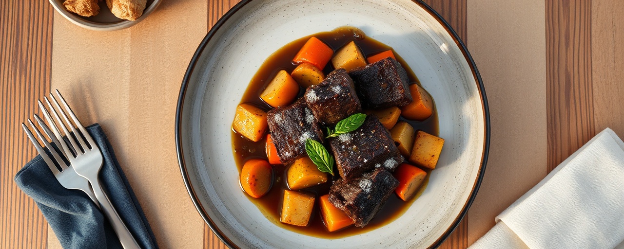 Braised Black Garlic Short Ribs with Root Vegetables