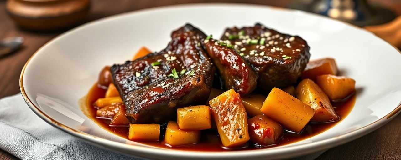 Braised Black Garlic Short Ribs with Root Vegetables