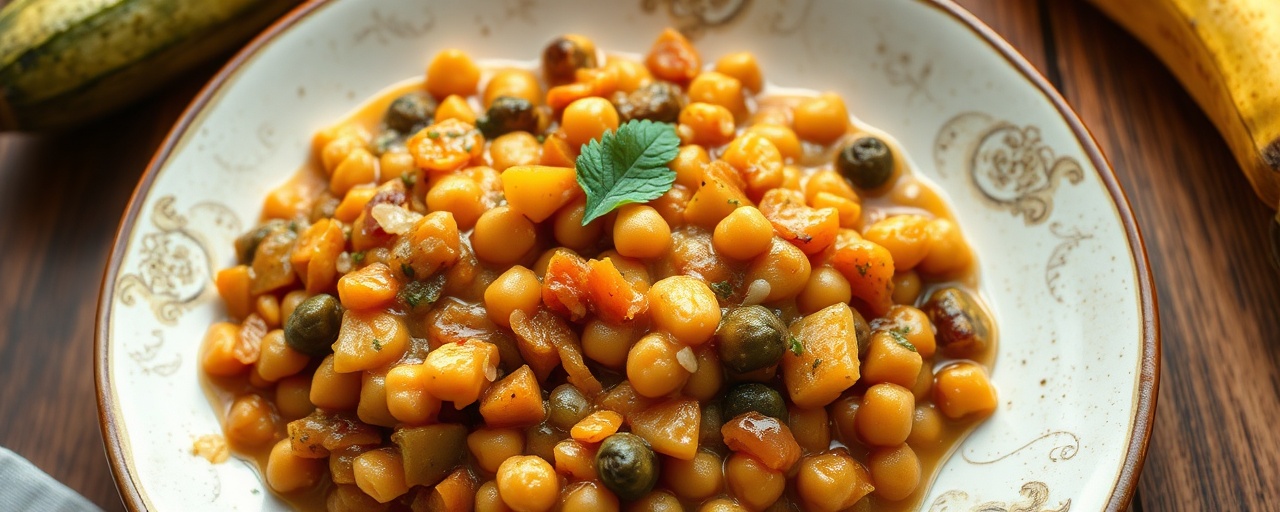 Braised Coconut Chickpea and Callaloo with Sweet Plantains
