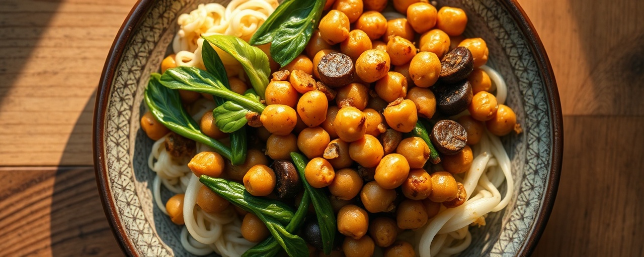Braised Five-Spice Chickpeas and Shiitake with Bok Choy