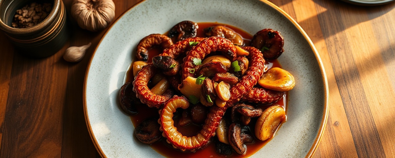Braised Five-Spice Octopus with Shiitake Mushrooms