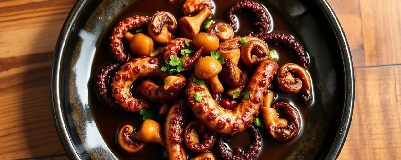 Braised Five-Spice Octopus with Shiitake Mushrooms