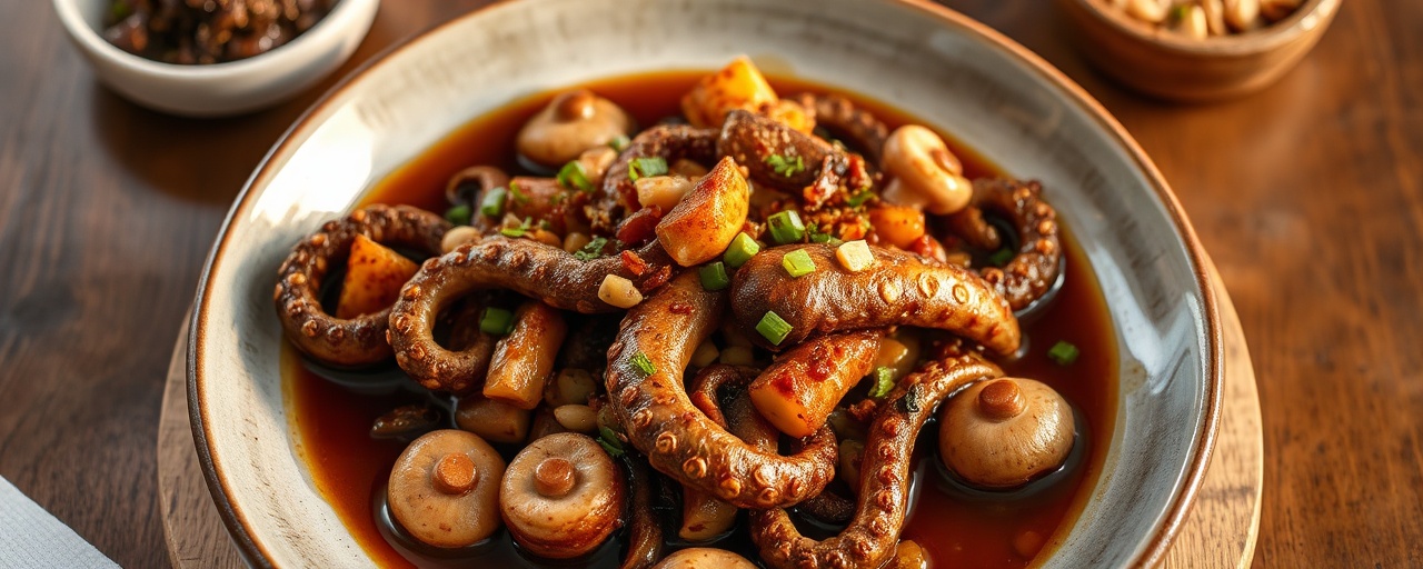 Braised Five-Spice Octopus with Shiitake Mushrooms