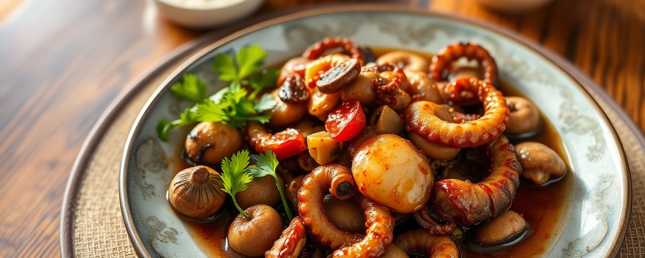 Braised Five-Spice Octopus with Shiitake Mushrooms
