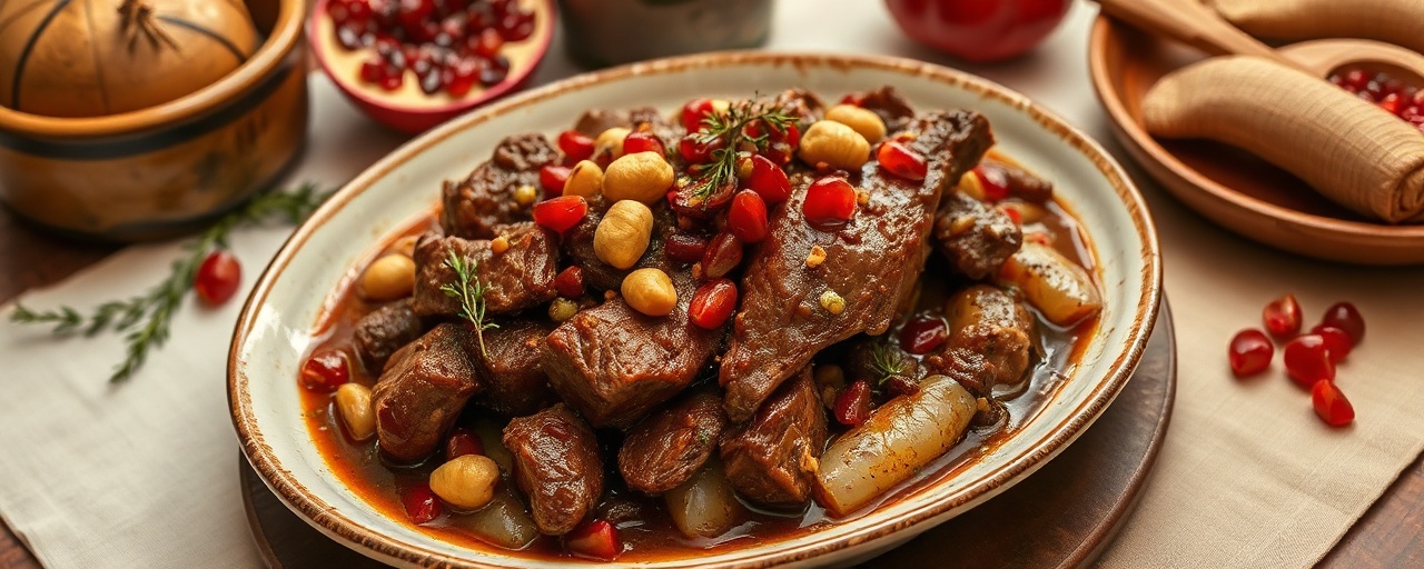 Braised Georgian Beef with Walnuts, Pomegranate, and Star Anise