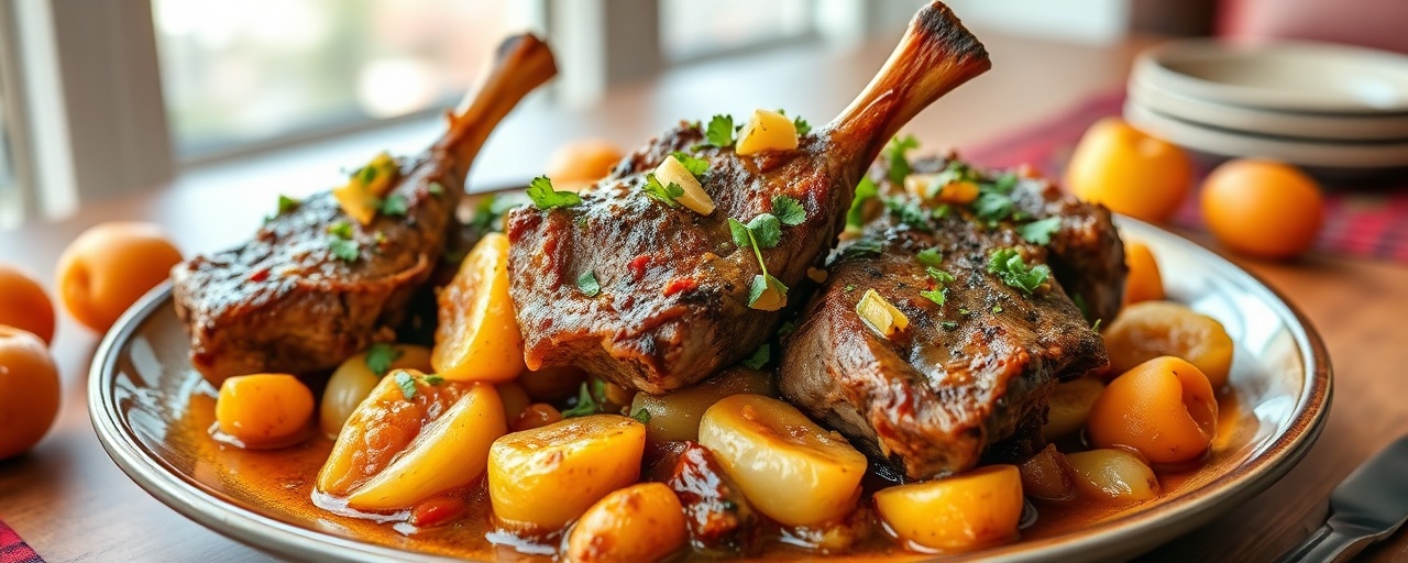 Braised Lamb Shanks with Cardamom, Apricots, and Saffron