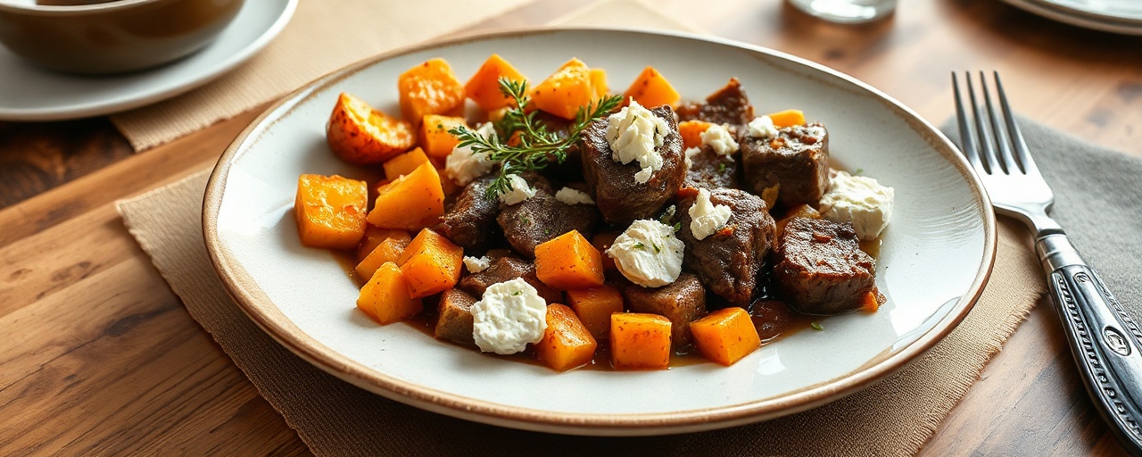 Braised Lamb with Sweet Potatoes and Feta