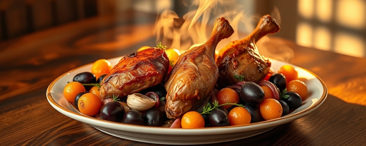 Braised Mediterranean Duck with Apricots and Olives