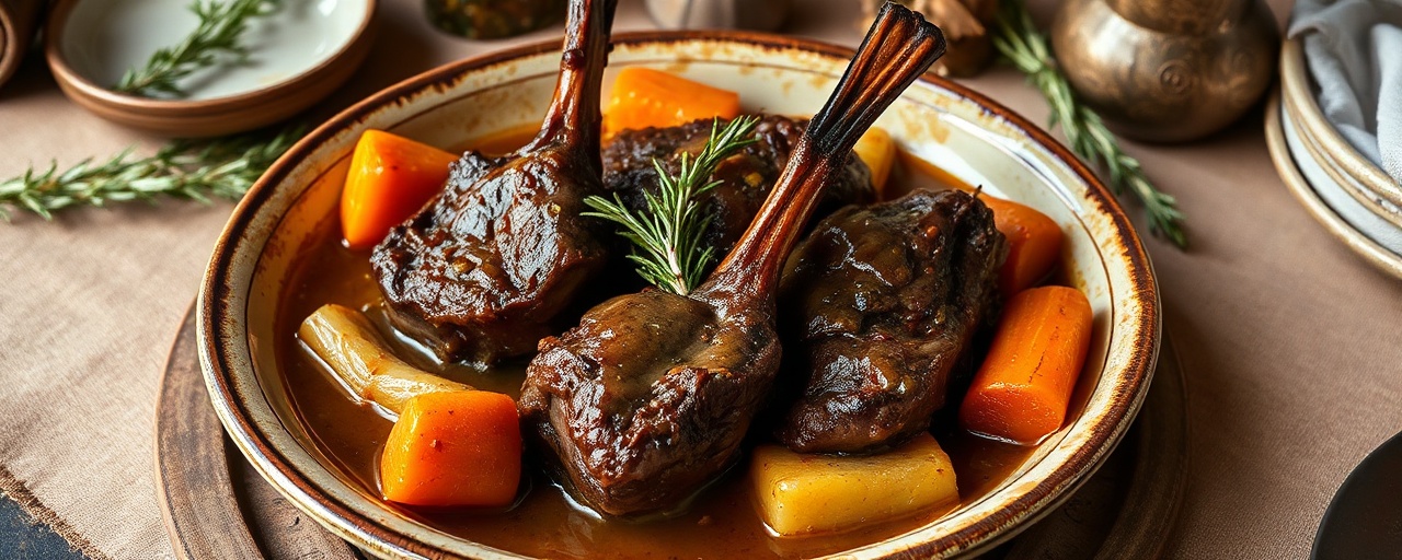 Braised Mediterranean Lamb Shanks with Black Garlic and Rosemary