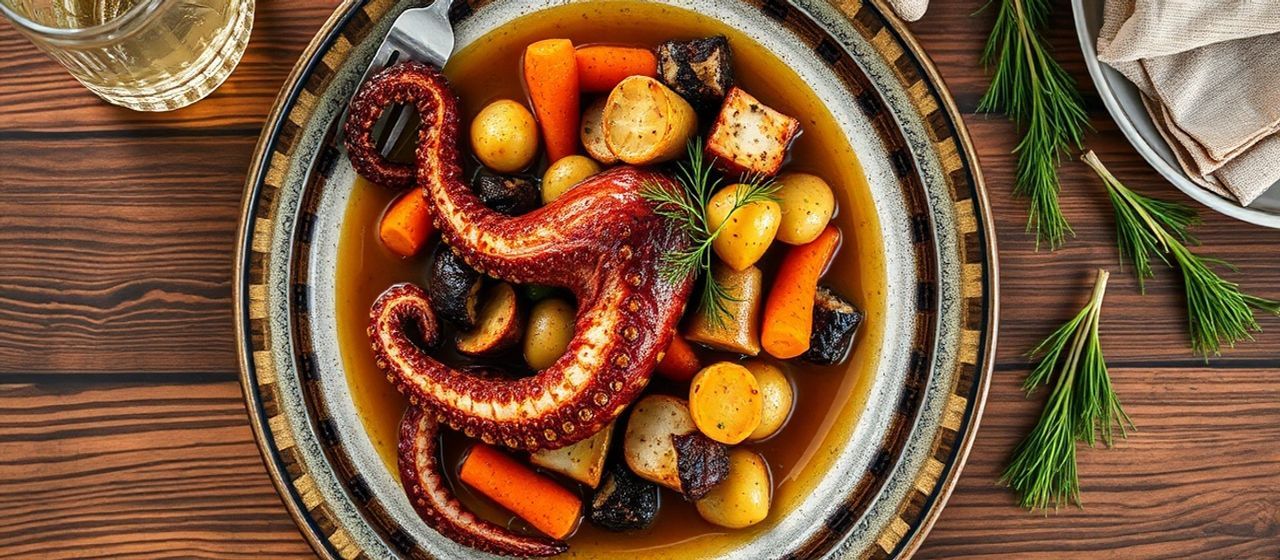 Braised Nordic Octopus with Root Vegetables and Dill