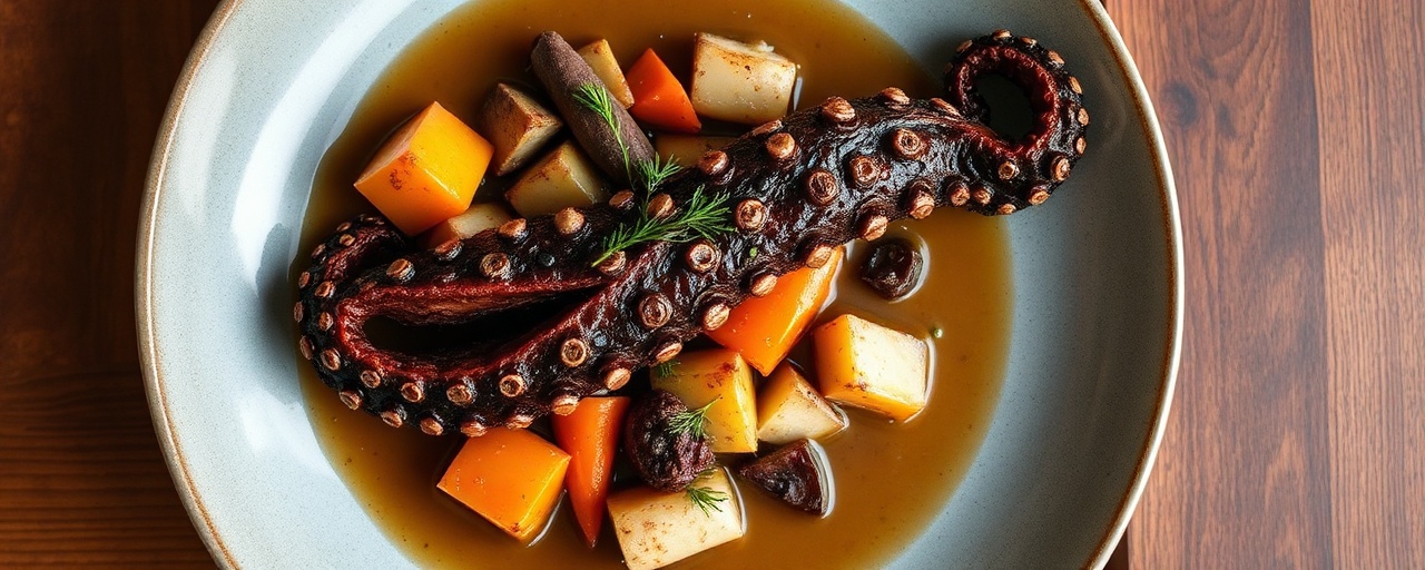 Braised Nordic Octopus with Root Vegetables and Dill