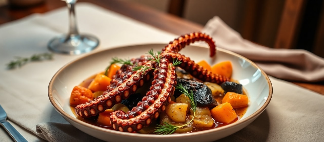 Braised Nordic Octopus with Root Vegetables and Dill