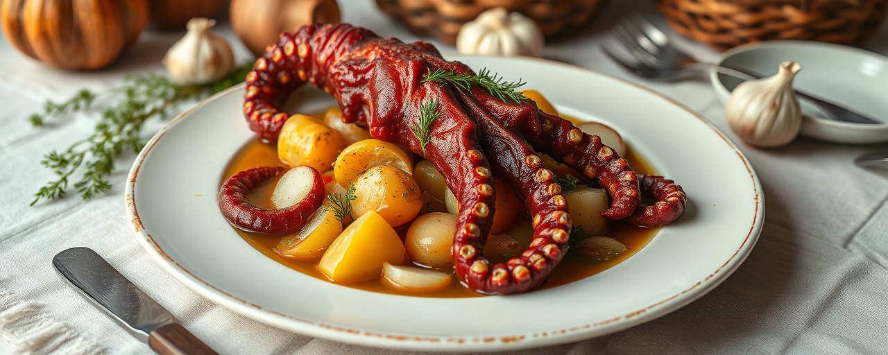 Braised Octopus with Root Vegetables and Dill