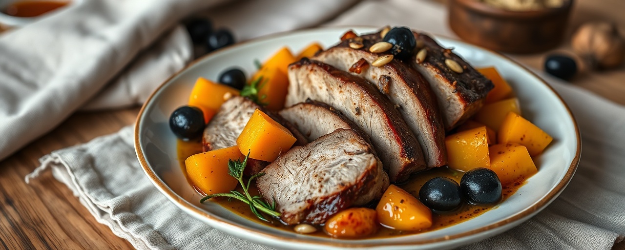 Braised Pork Loin with Sweet Potato and Prunes