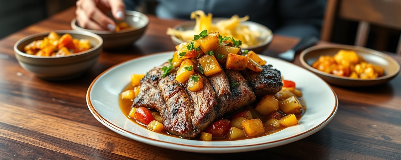 Braised Pork Shoulder with Sweet and Savory Plantain Relish