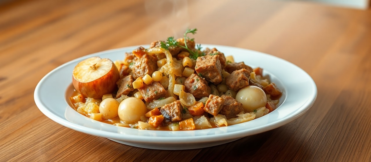 Braised Tempeh with Sauerkraut and Apples (Tempeh-Schmorfleisch mit Sauerkraut und Äpfeln)