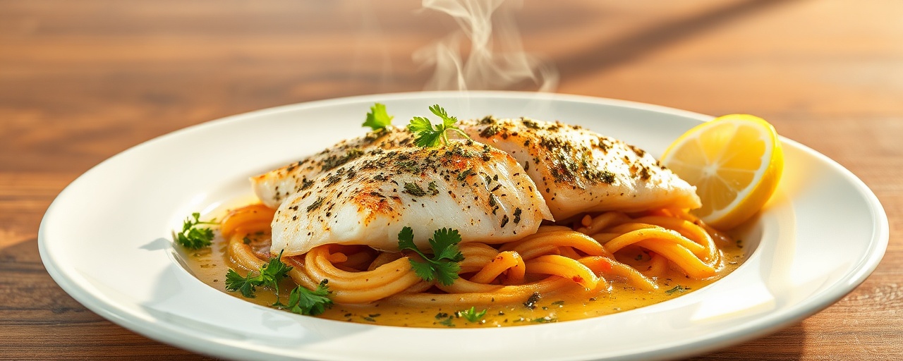 Branzino al Vapore con Erbette e Profumo di Galanga