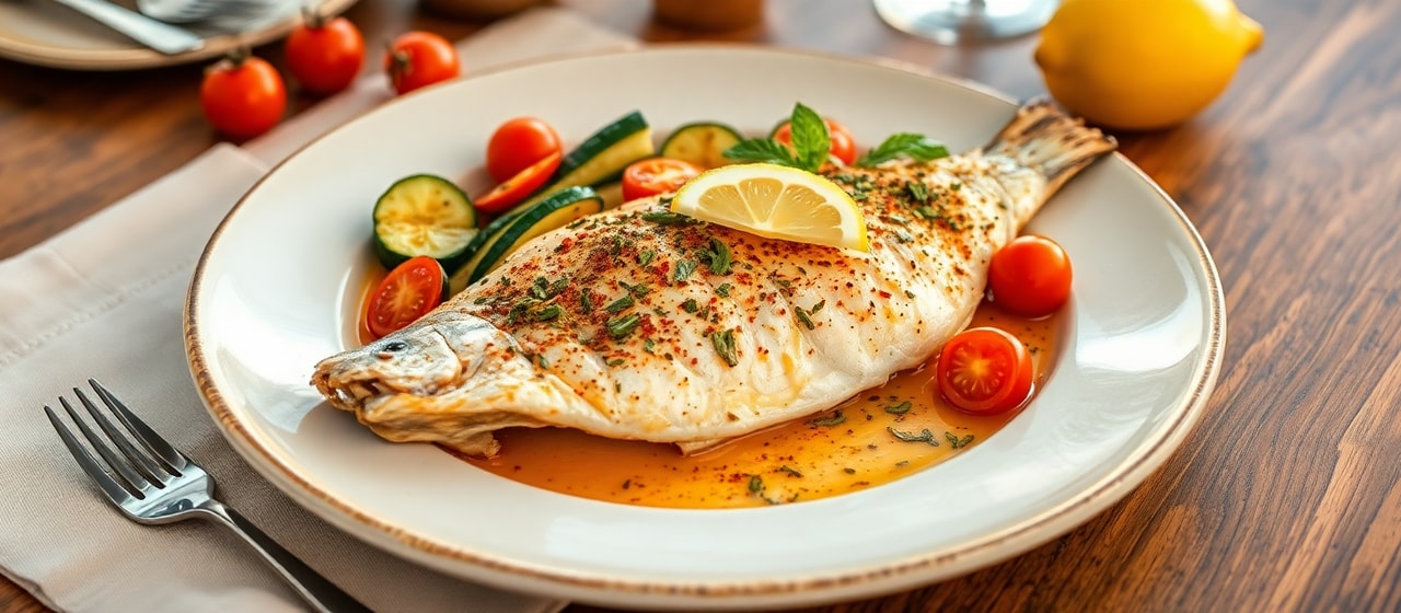 Branzino al Vapore con Zucchine e Gremolata al Sumac