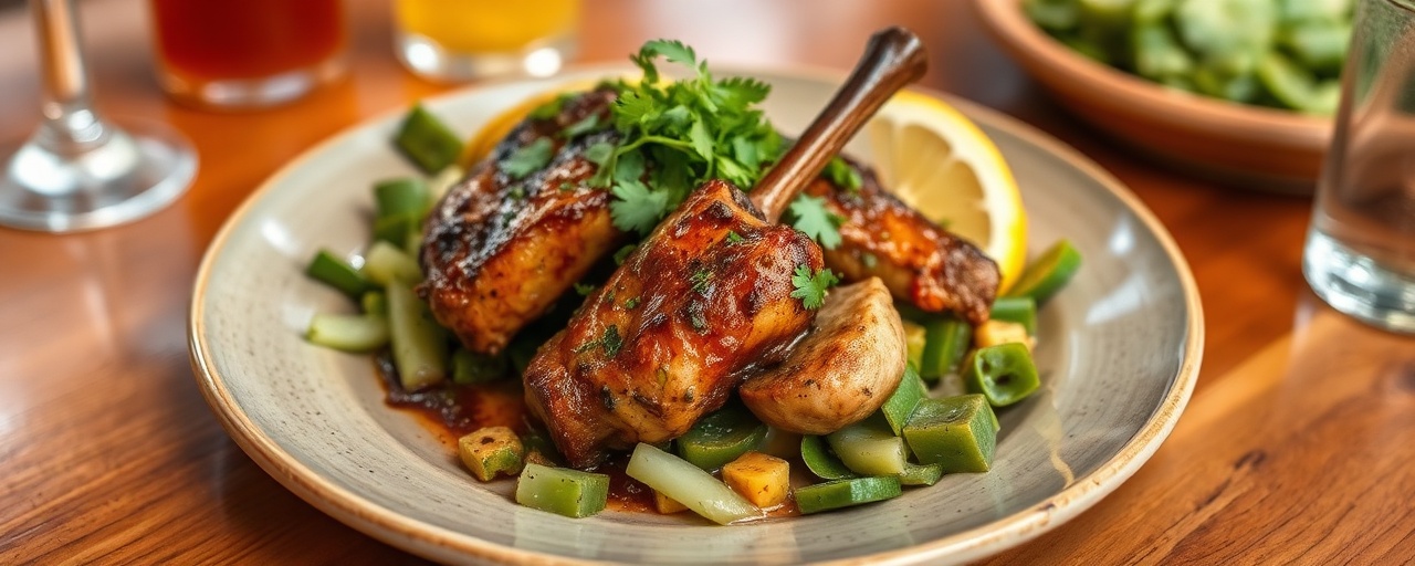Brochetas de Cerdo Adobado con Chipotle a la Parrilla y Ensalada de Nopales