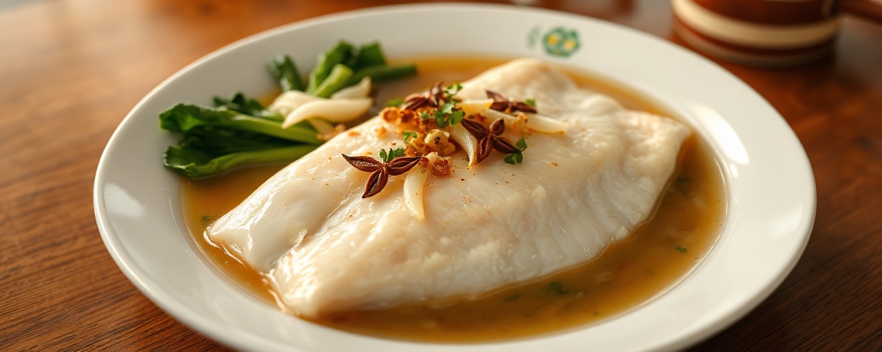 Burmese Poached Fish with Star Anise Infused Broth and Bok Choy