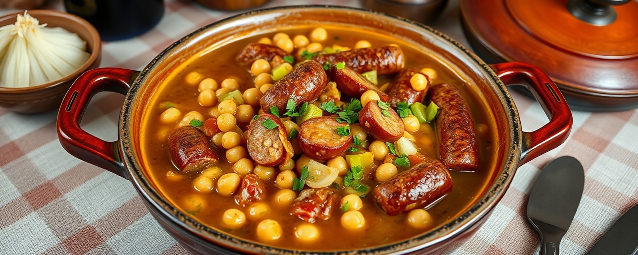 Cajun Chickpea and Smoked Sausage Clay Pot Stew