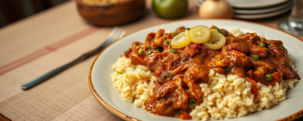 Cajun Fermented Pepper Smothered Seitan with Garlic Rice